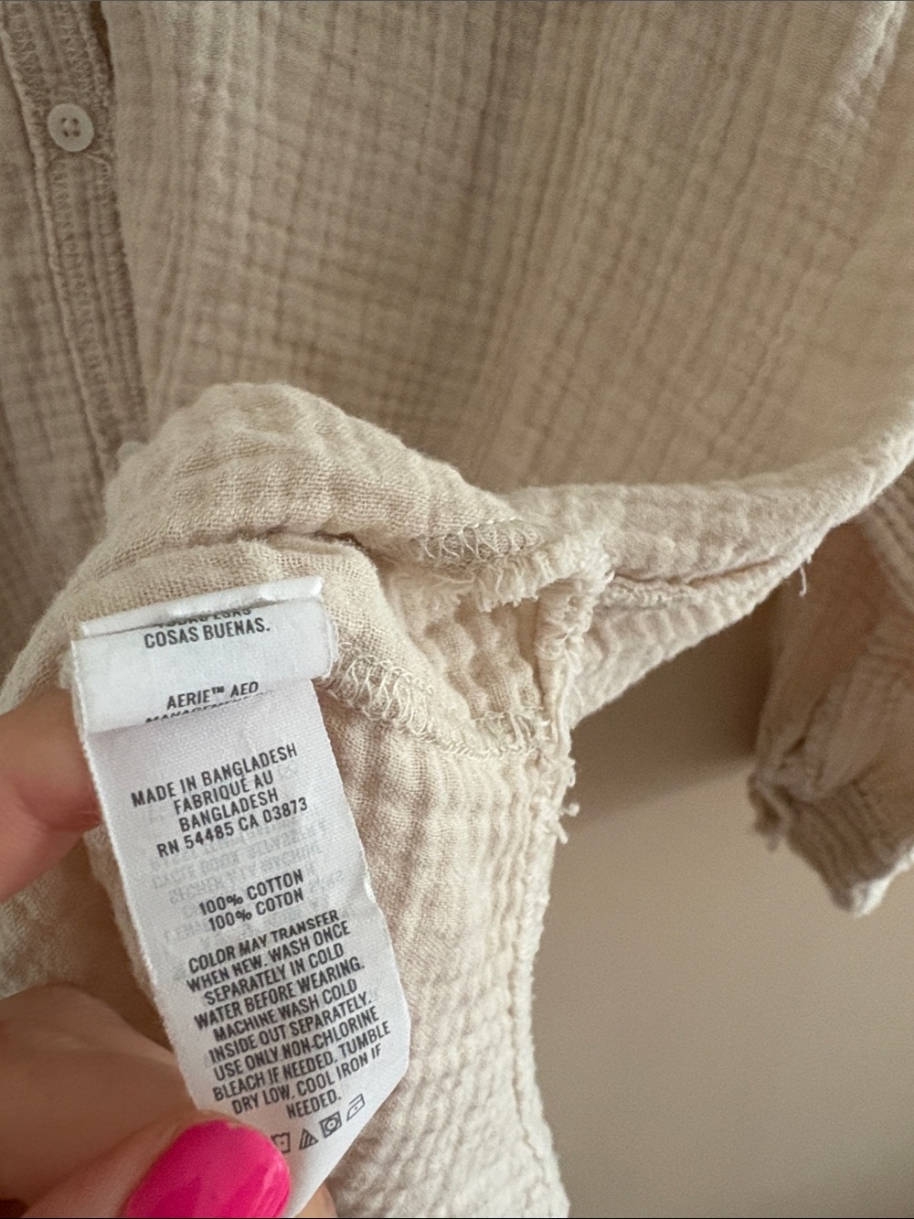 Aerie Pool To Party Cover Up Tan Oat Size Small Button Tunic Oversized Fray Hem - Picture 8 of 11
